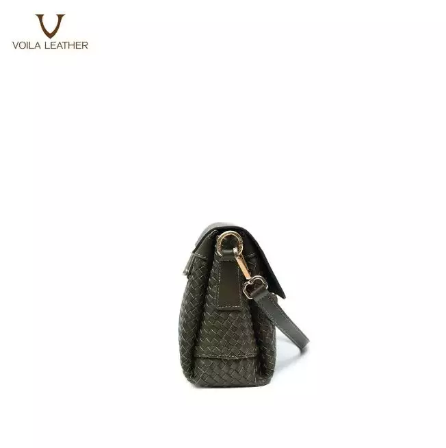 Medium Tote Selempang Anyam Kulit Asli Voila Gemima Green