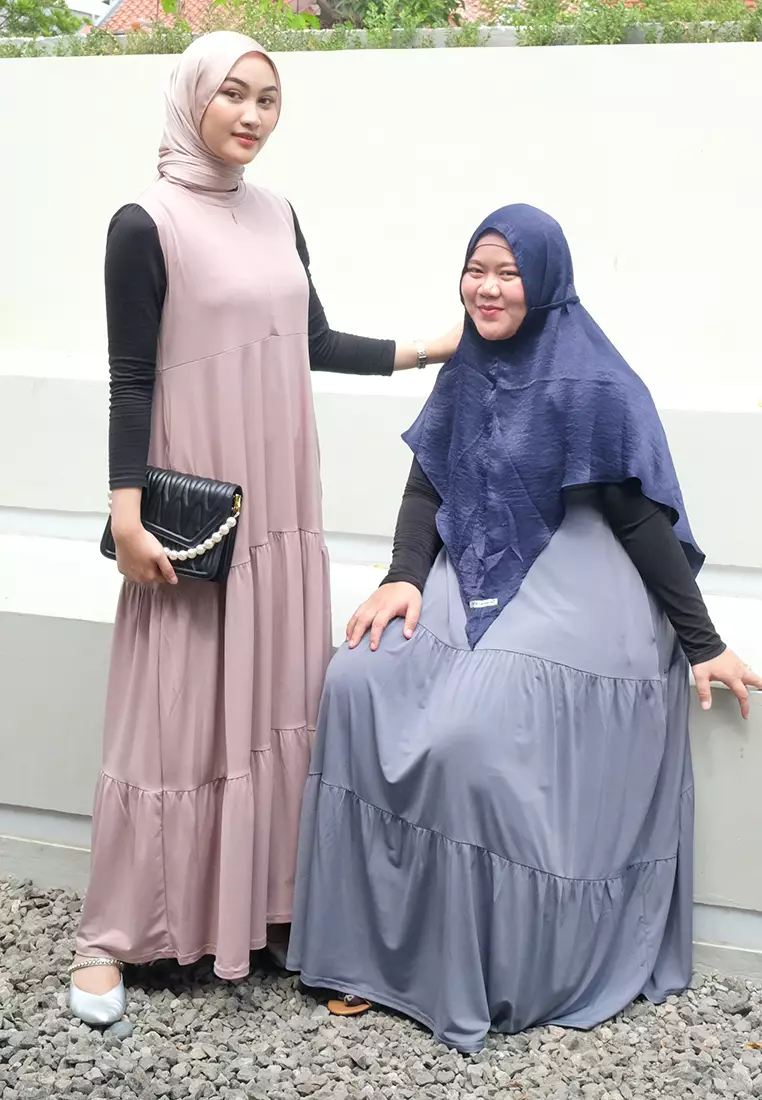 JV Hasanah Sheilla Ruffle Sleeveless Jersey Dress Grey | Gamis Kensy Susun Jersey
