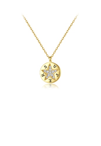 Glamorousky white 925 Sterling Silver Plated Gold Simple Fashion Star Pattern Geometric Round Pendant with Cubic Zirconia and Necklace A320AACE24EC20GS_1