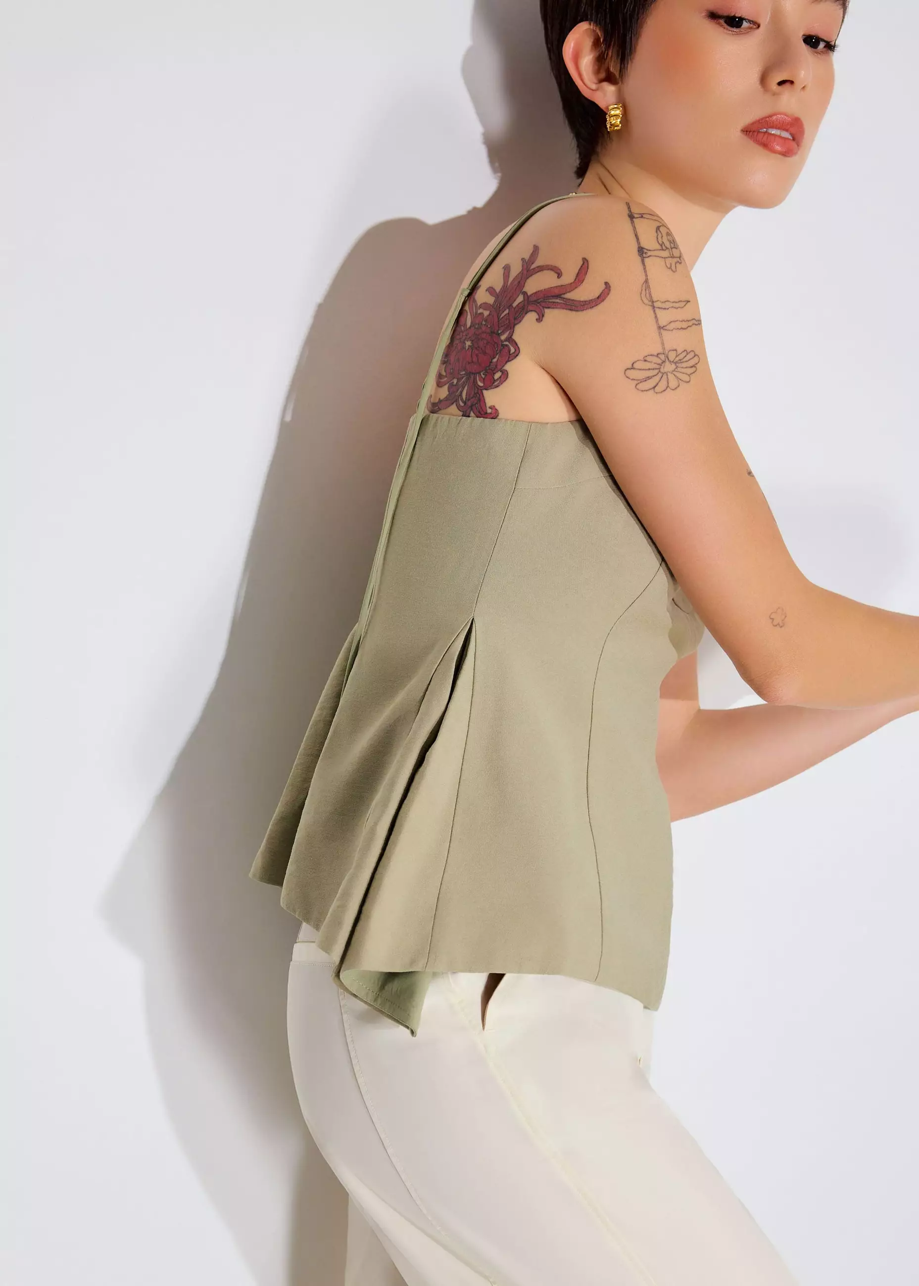 Atasan Wanita - Textured Panelled V-neck Peplum Top