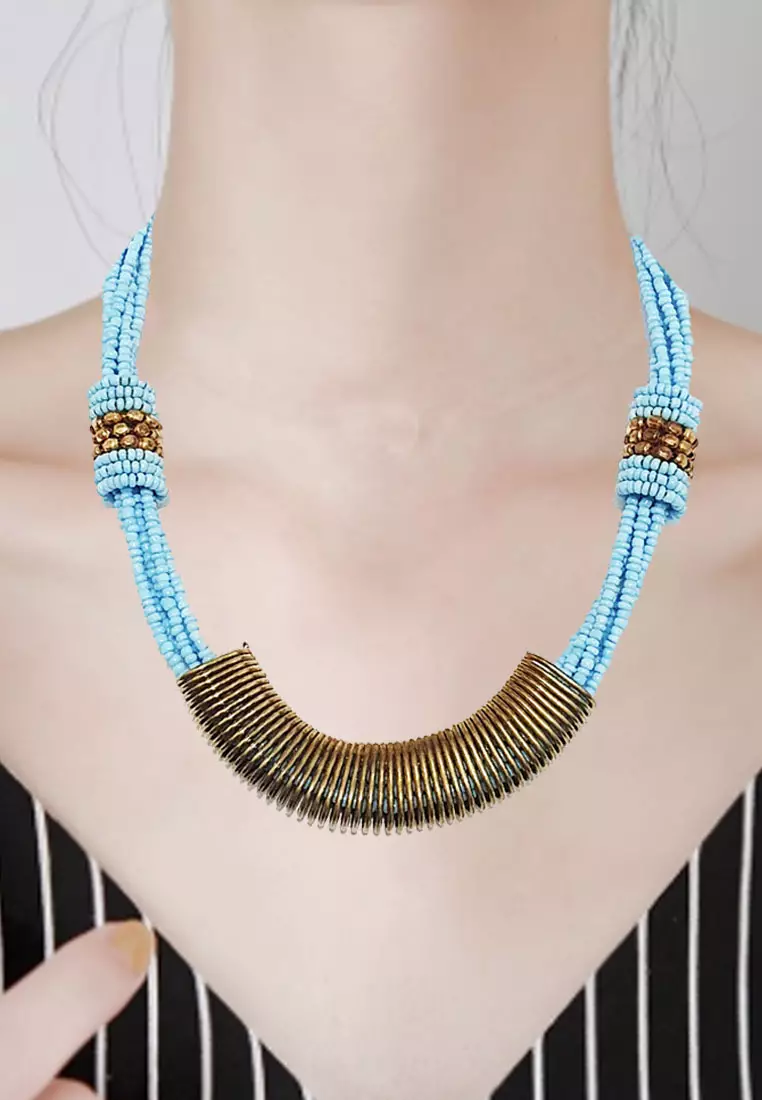 Golden Spiral Beads Necklace Kalung Wanita Manik-Manik Blue