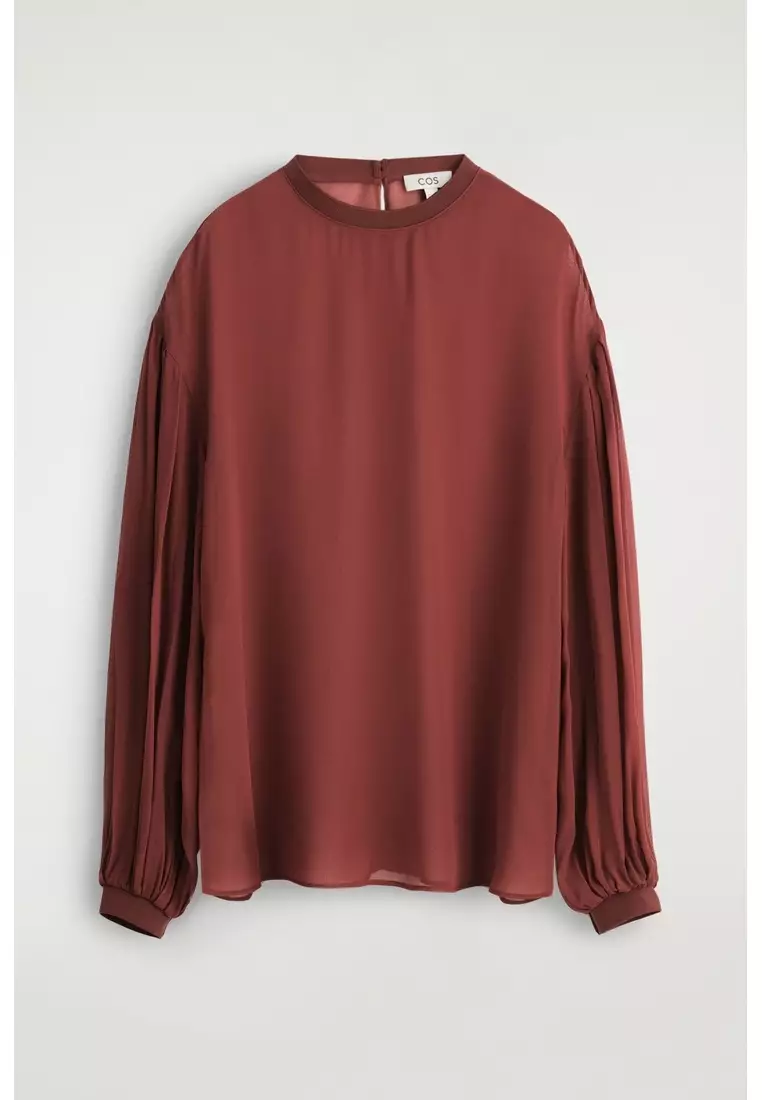 SHEER BALLOON-SLEEVE BLOUSE