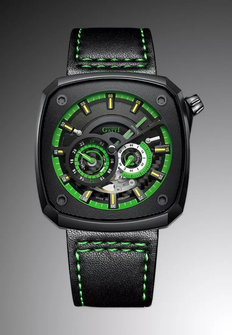 Automatic Unisex Stainless Steel Watch, Leather Strap