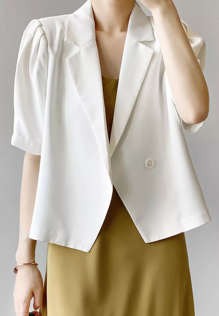 White cropped blazer on sale fitted