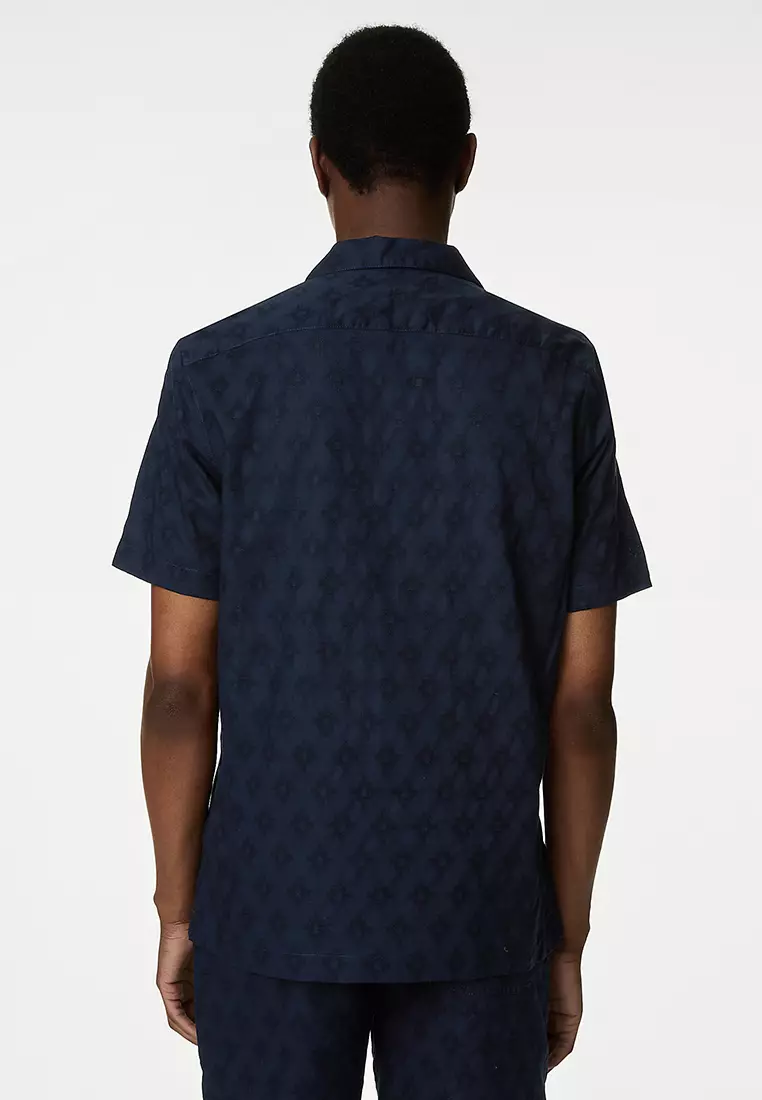 Pure Cotton Textured Cuban Collar Shirt