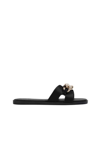 Nose black Chain Embellished Flat Sandals 7828CSH098329CGS_1