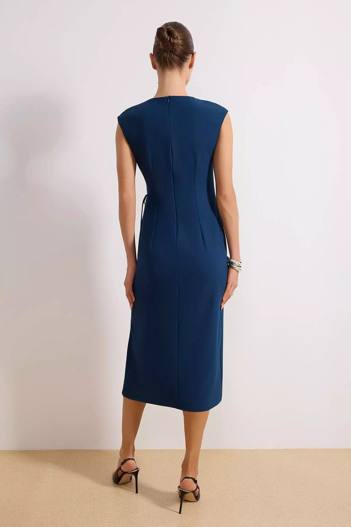 Petrol Blue Tie-Dye Detailed Midi Woven Dress Twoss26El81