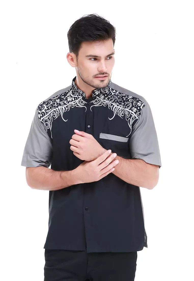 Dwan Kemeja Batik Pria Jasmine Atasan Formal Shortsleeve Shirt Material Cotton ORIGINAL - Black