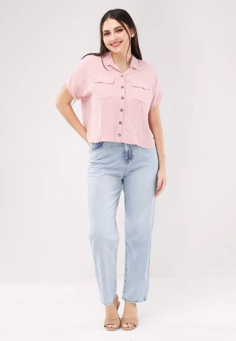 Soft Linen Woven Short Sleeves Blouse