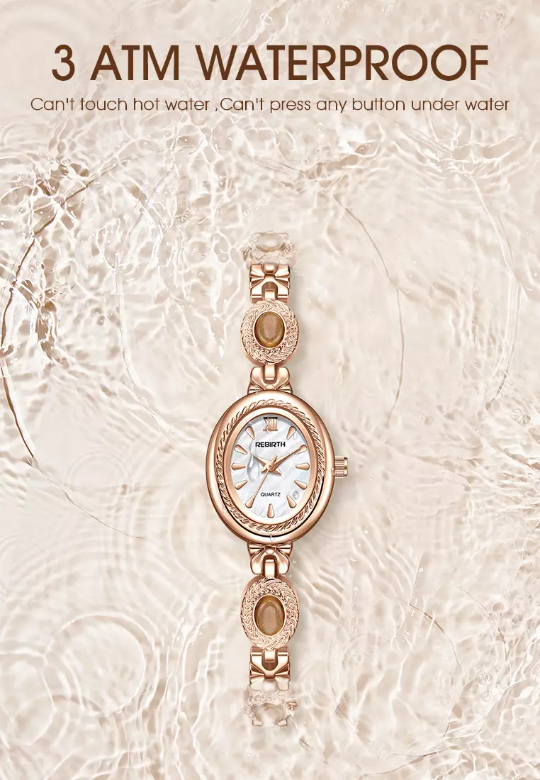 Jam Tangan Wanita Original Korea Style Kuasar Anti Air Tali Stainless Steel Jam Tangan Cewek B016 Rose white