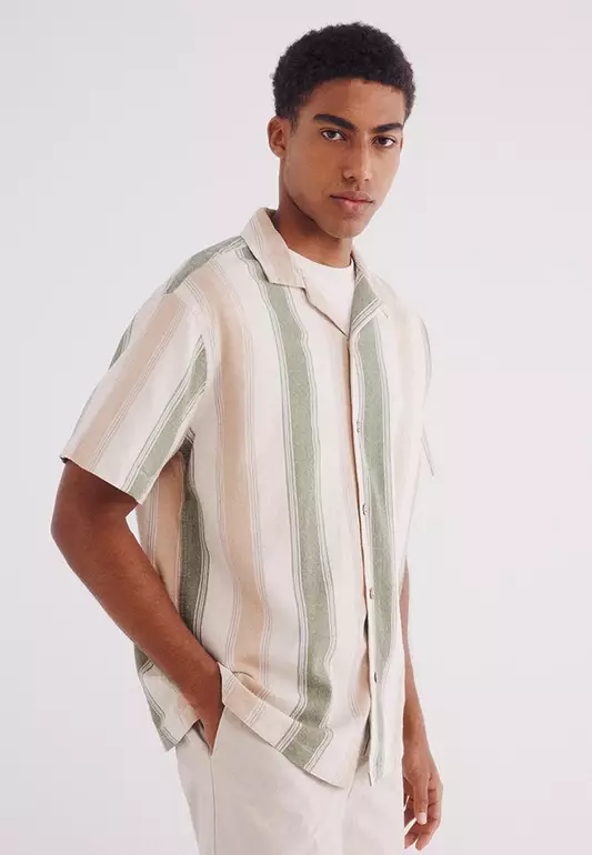 Short-Sleeved Striped Linen Shirt