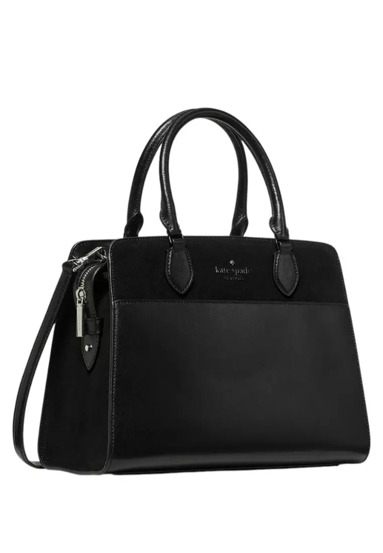 Madison Suede Medium Satchel - Black