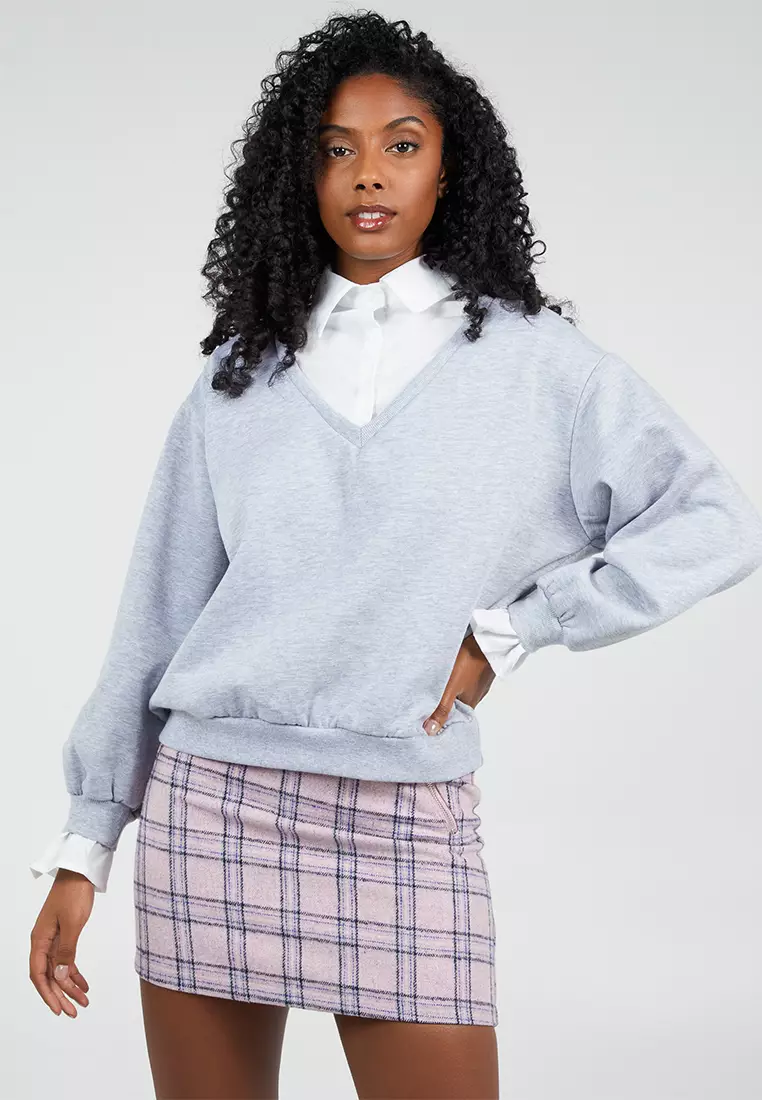 Pink shirt grey sweater on sale