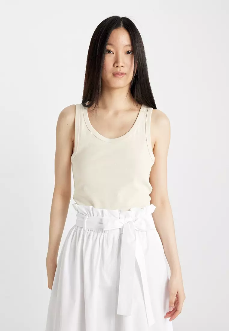 Slim Fit Slim Fit U Neck Basic Plain Ribbed Undershirt C9826Axns
