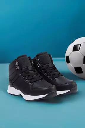 Black Lace-Up Trekking Big Boy Kids Sneakers Takaw25Sn00025