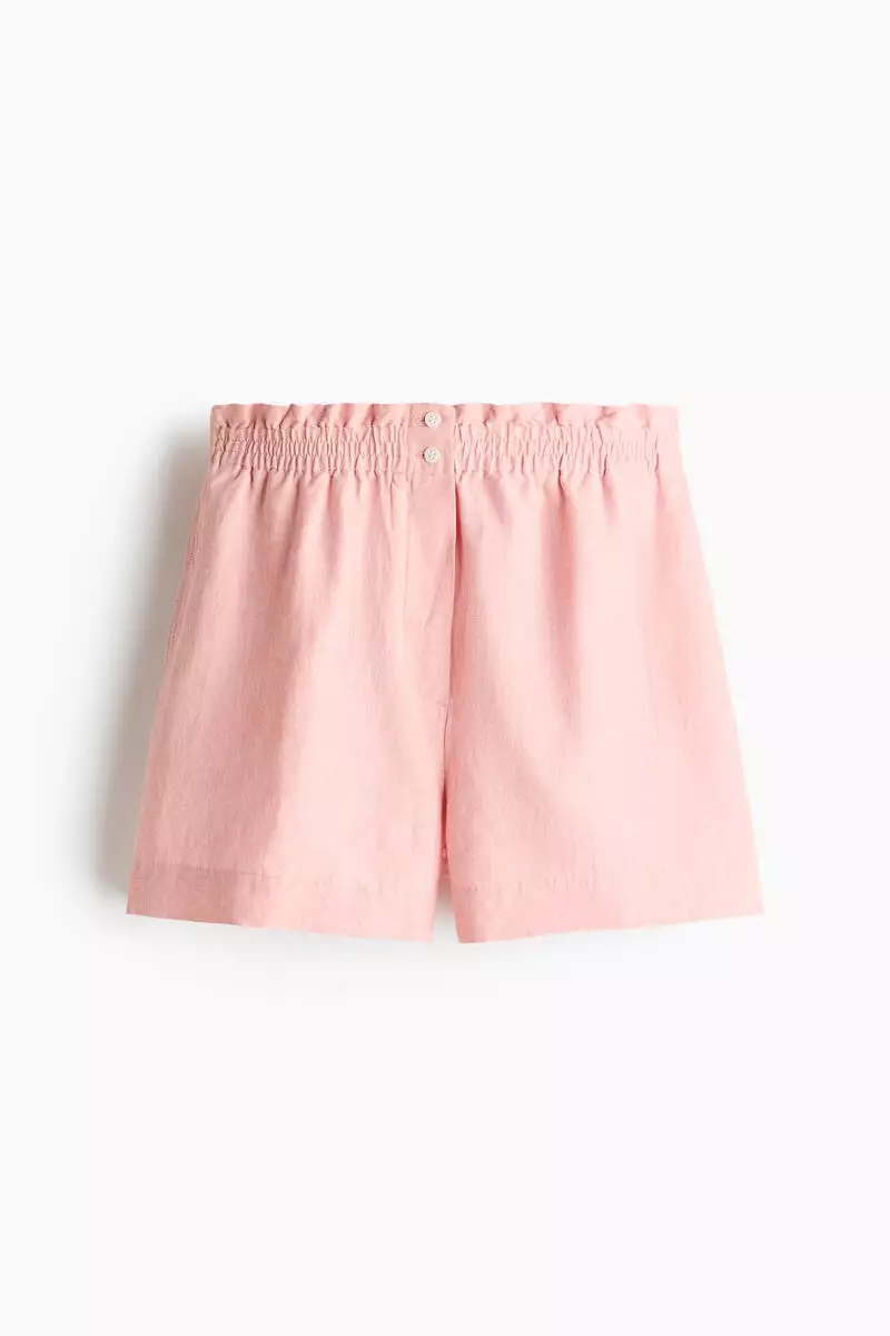 Linen-blend paper bag shorts