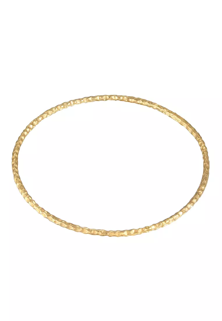 Gelang Perhiasan Perak 925 Wanita Bangle Basic Hammered Gold Plated