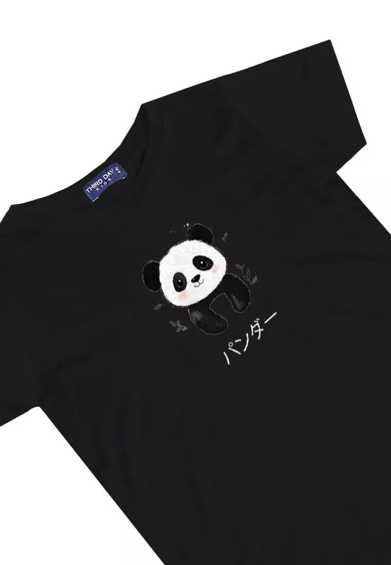 KU047 Kaos Anak Bahan Adem Halus "panda" hitam