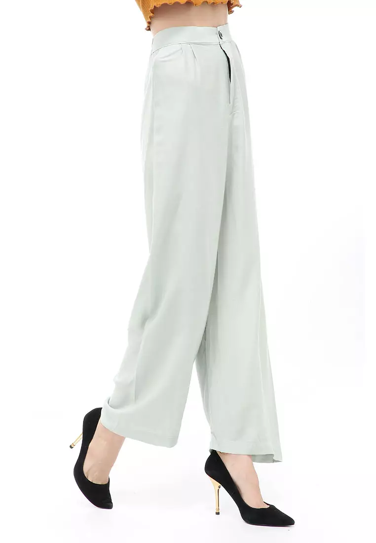 Jourel Celana Panjang Kasual Kulot Highwaist Wanita Style Kancing Resleting Material Rayon ORIGINAL - Grey