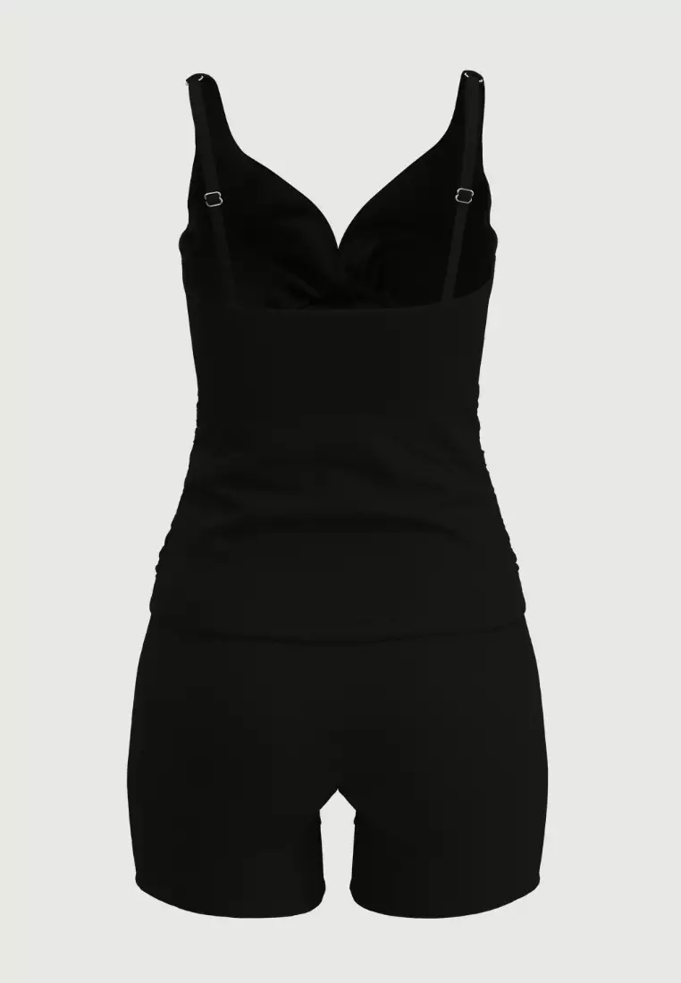 Pearl Glow Black Wrap Front Tankini Set