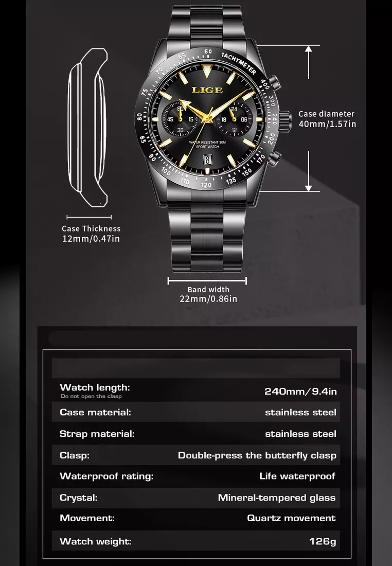 Chronograph Unisex Stainless Steel Quartz Watch, Steel Bracelet
