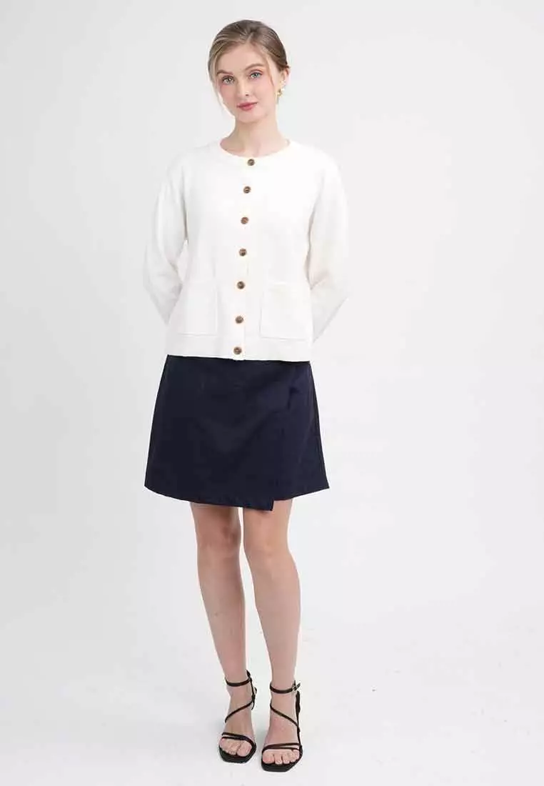 Liana Essential Knit Crewneck Cardigan with Pockets