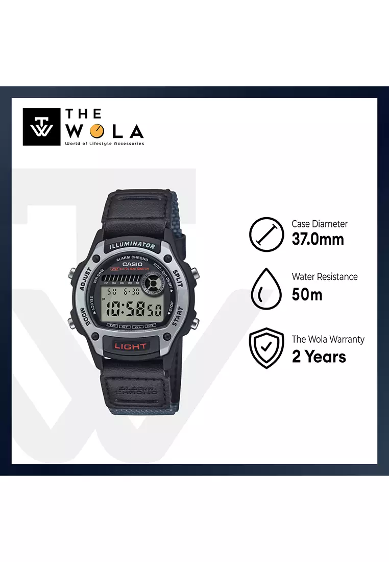 W-220HF-8AV Men Digital Sports Watch Gray Leather Band