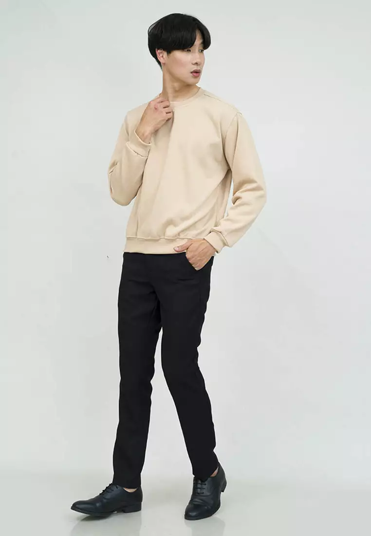 sweater basic lengan panjang baju sweater tebal krim