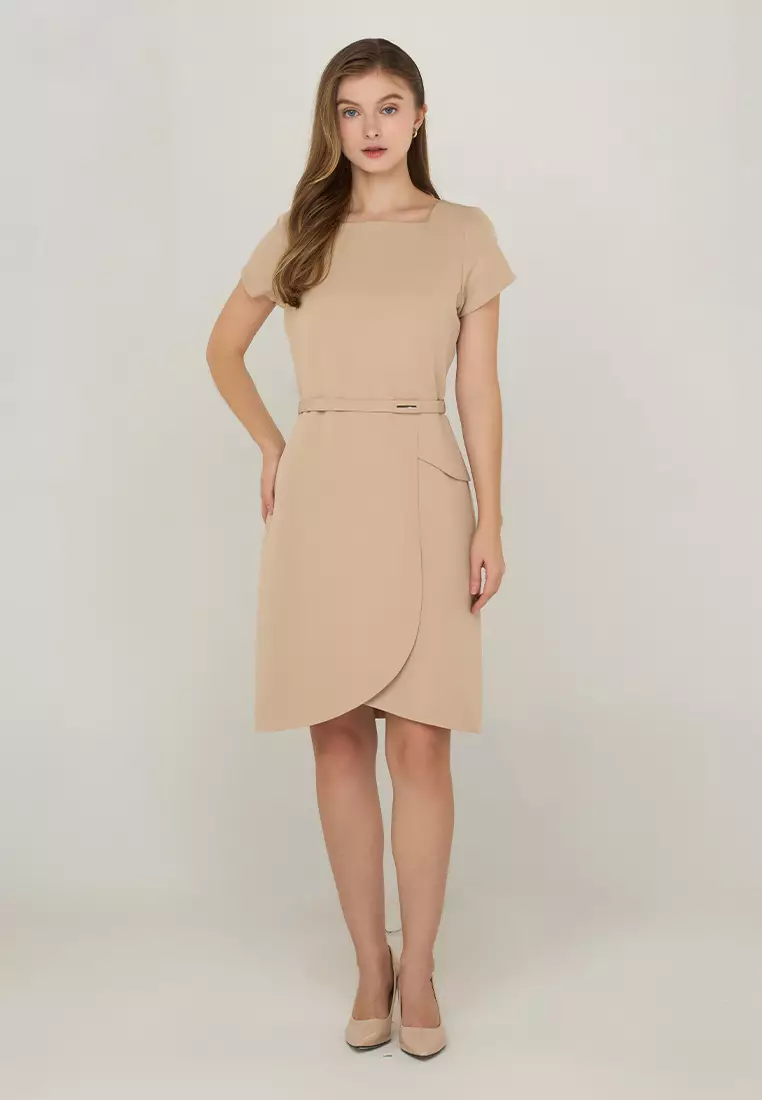Armida Sheath Dress with Asymmetrical Hem