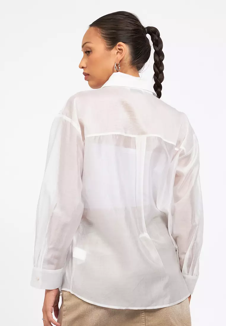 Double Layered Long Sleeve Sheer Blouse