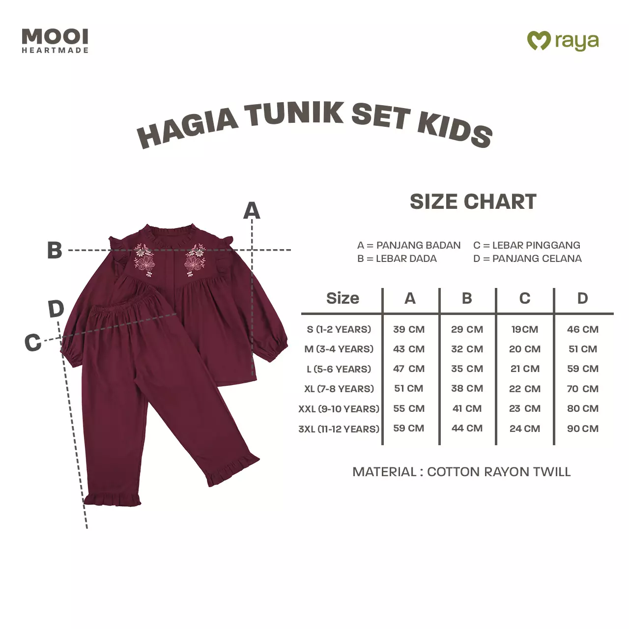 Mooi Setelan Anak Perempuan Raya Collection Hagia Tunik Set Basic Series 2026 - White