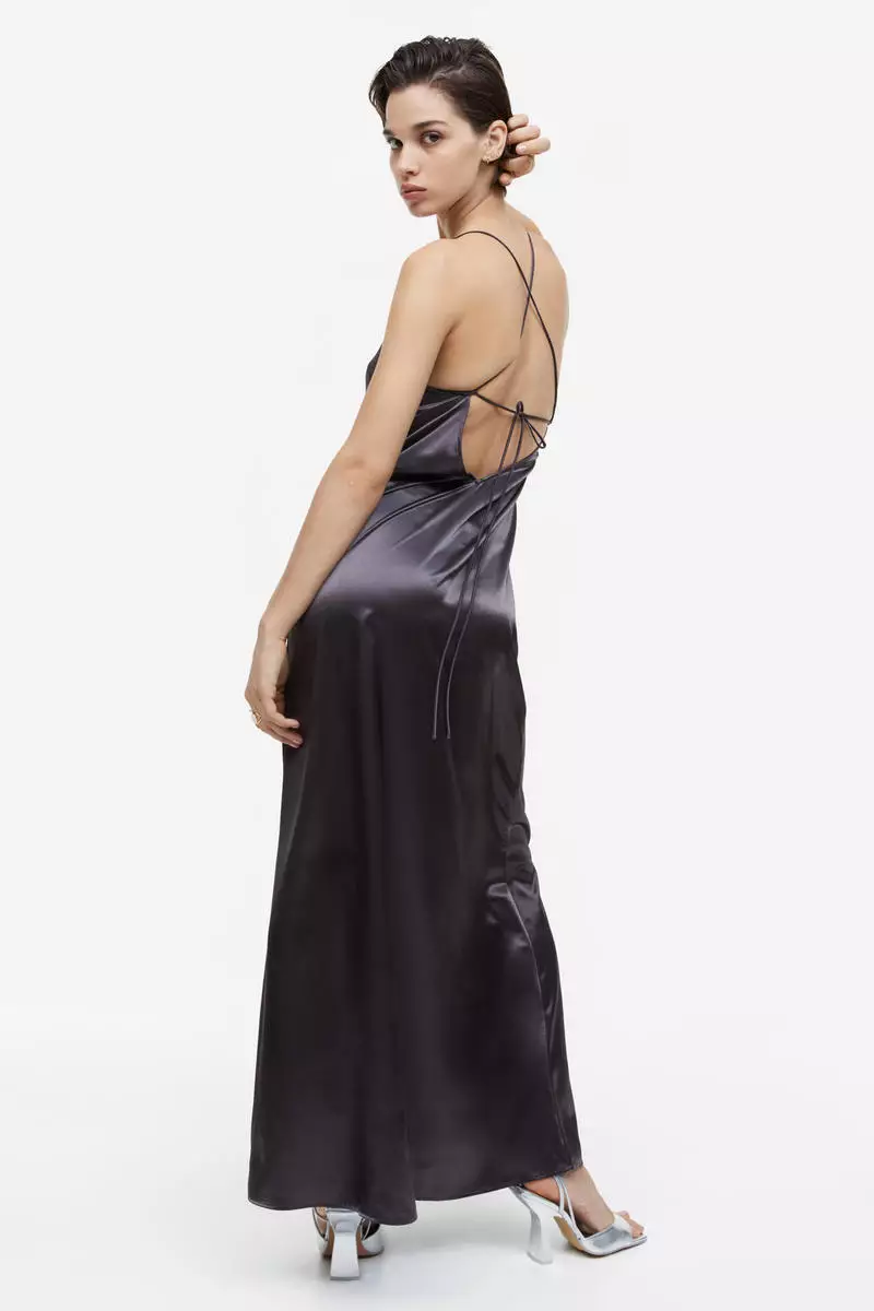 Lace-detail satin slip dress