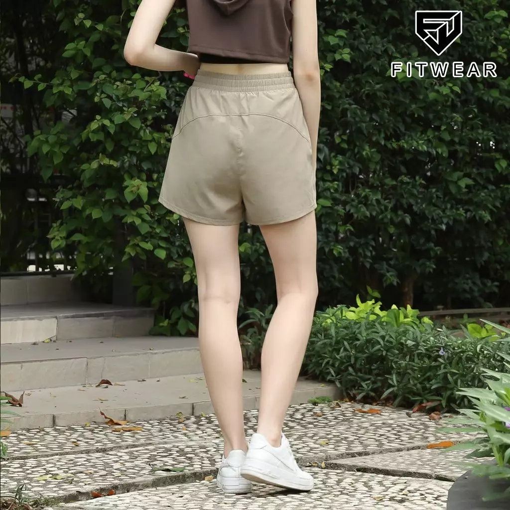 Fitwear Celana Pendek Lari + Inner Olahraga Wanita AZALEA BIGSIZE POCKET ZIP - DARK BEIGE