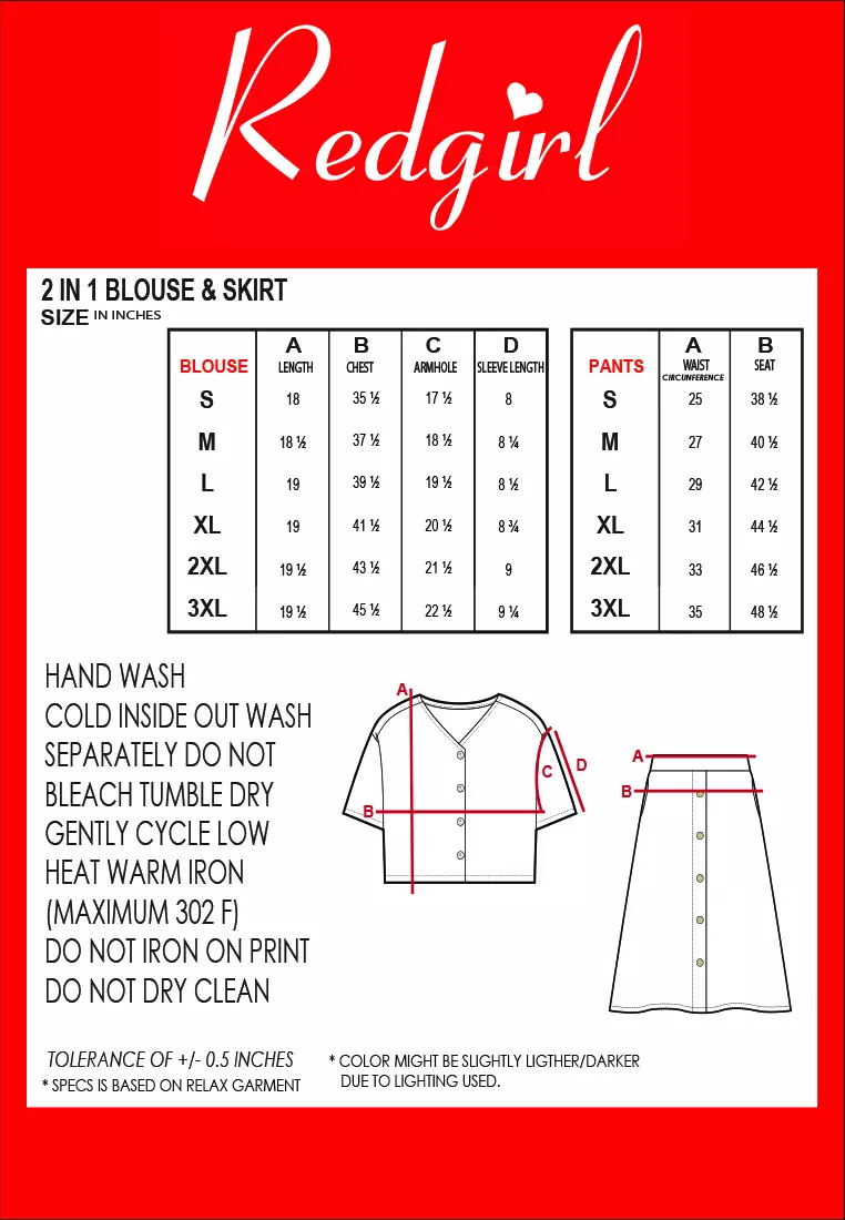 Short Sleeves Blouse/Skirt Terno