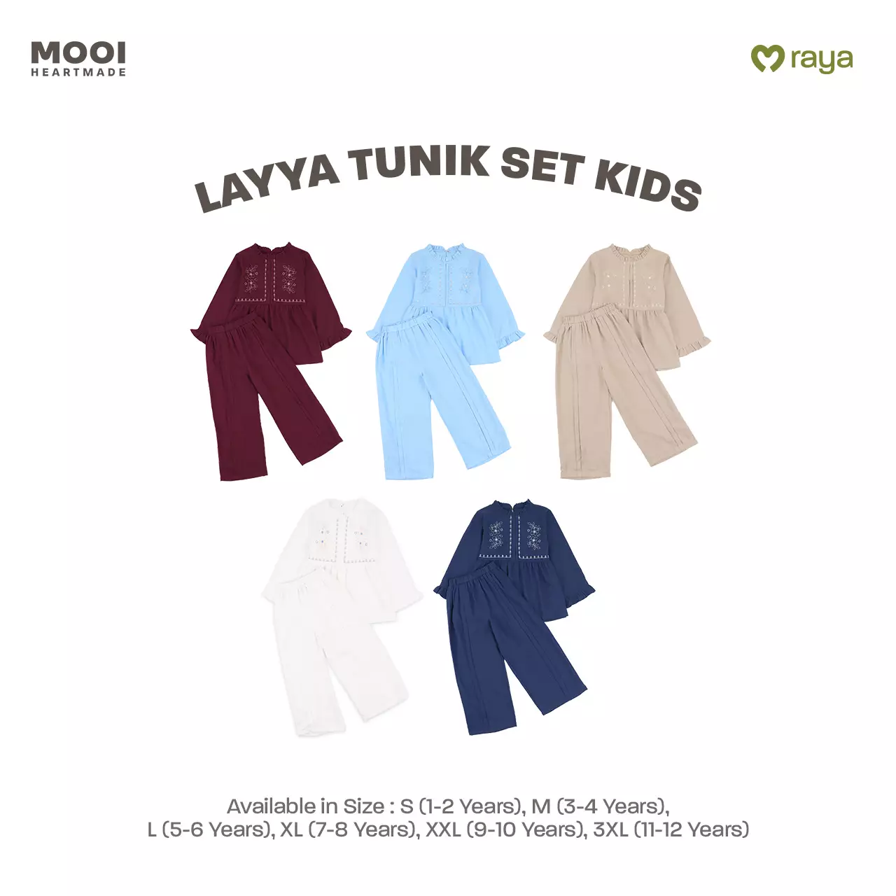 Mooi Setelan Anak Perempuan Raya Collection Layya Tunik Set Basic Series 2026 - White