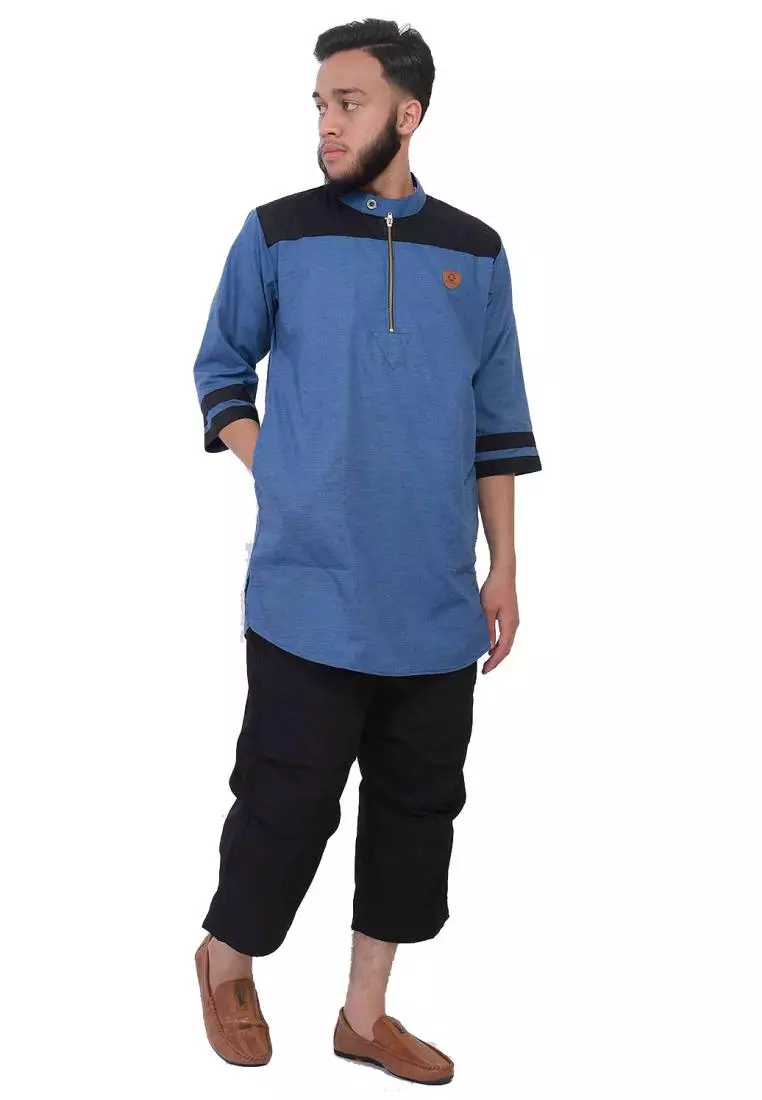 Zayidan Baju Koko Gamis Muslim Pria Izzat - Biru