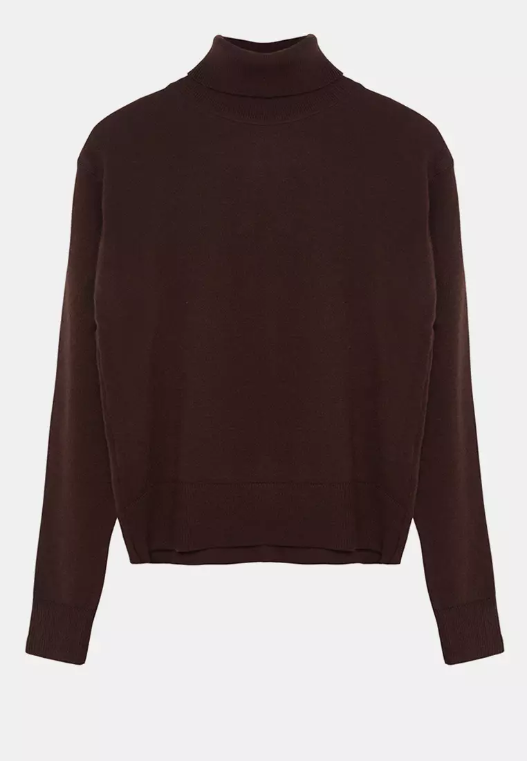 Dark Brown Wool Turtleneck Knitwear Sweater Twoaw25Kz00026
