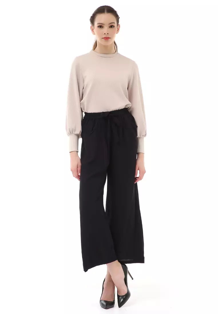 Stella Celana Panjang Casual Wanita Kulot Loose Pants Homewear Material Rayon ORIGINAL - Black