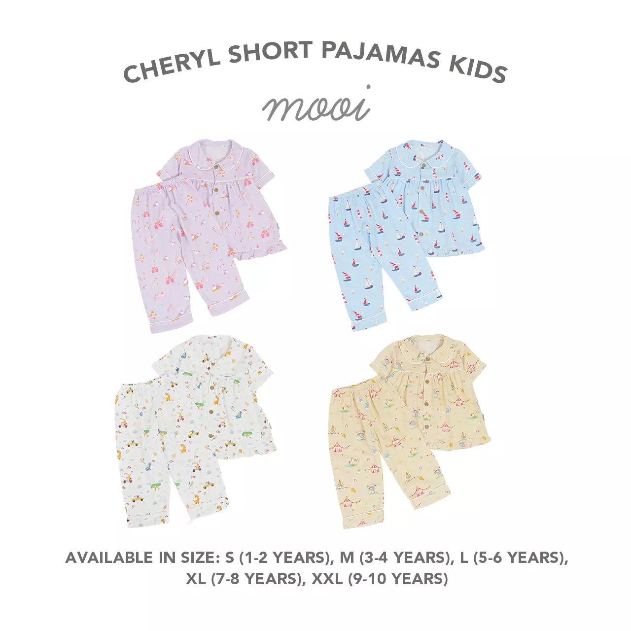 Mooi Piyama Anak Baju Tidur Anak Cheryl Short Pajamas Kids - White