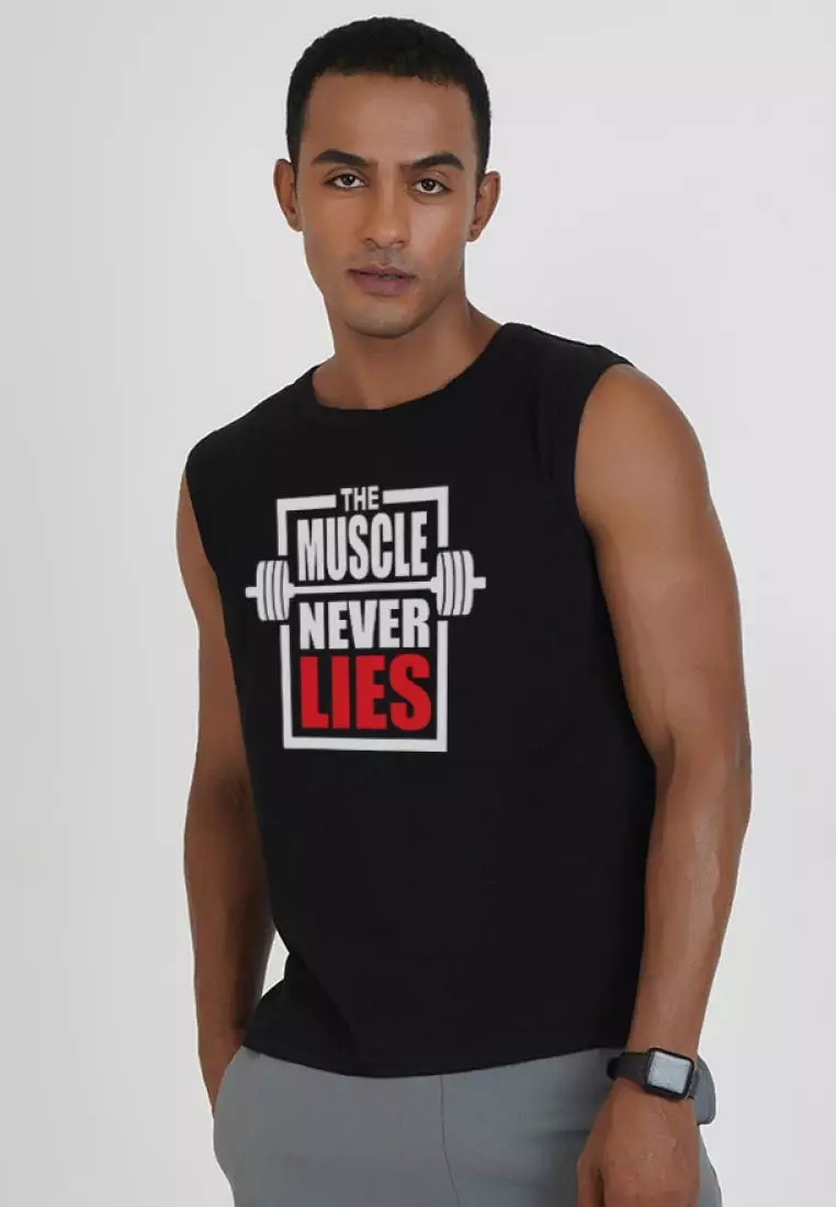Muscle Never Lies 黑色棉质无袖锻炼/训练背心