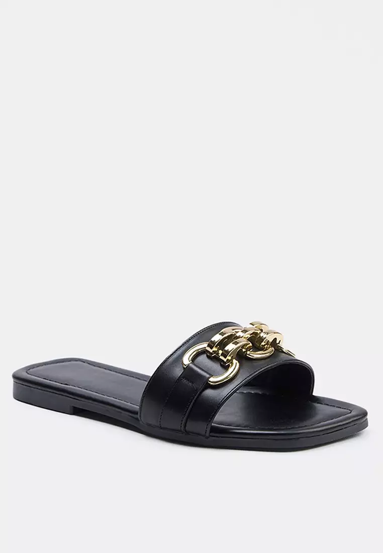 Gold Chain Detail Slippers