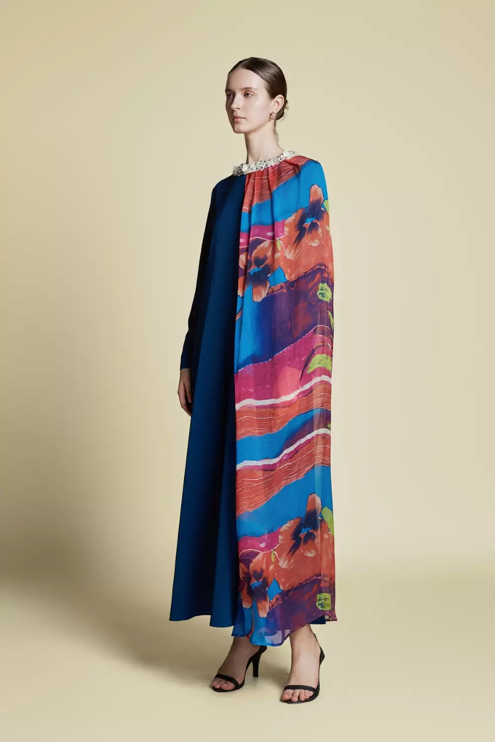 Demure Signature - Asymmetrical Side Cape Kaftan in Silk Dark Emrald - Dress
