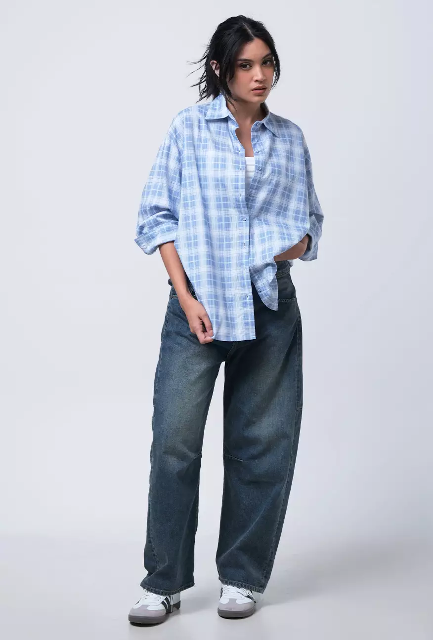 Kemeja Wanita Thinesa Blue White