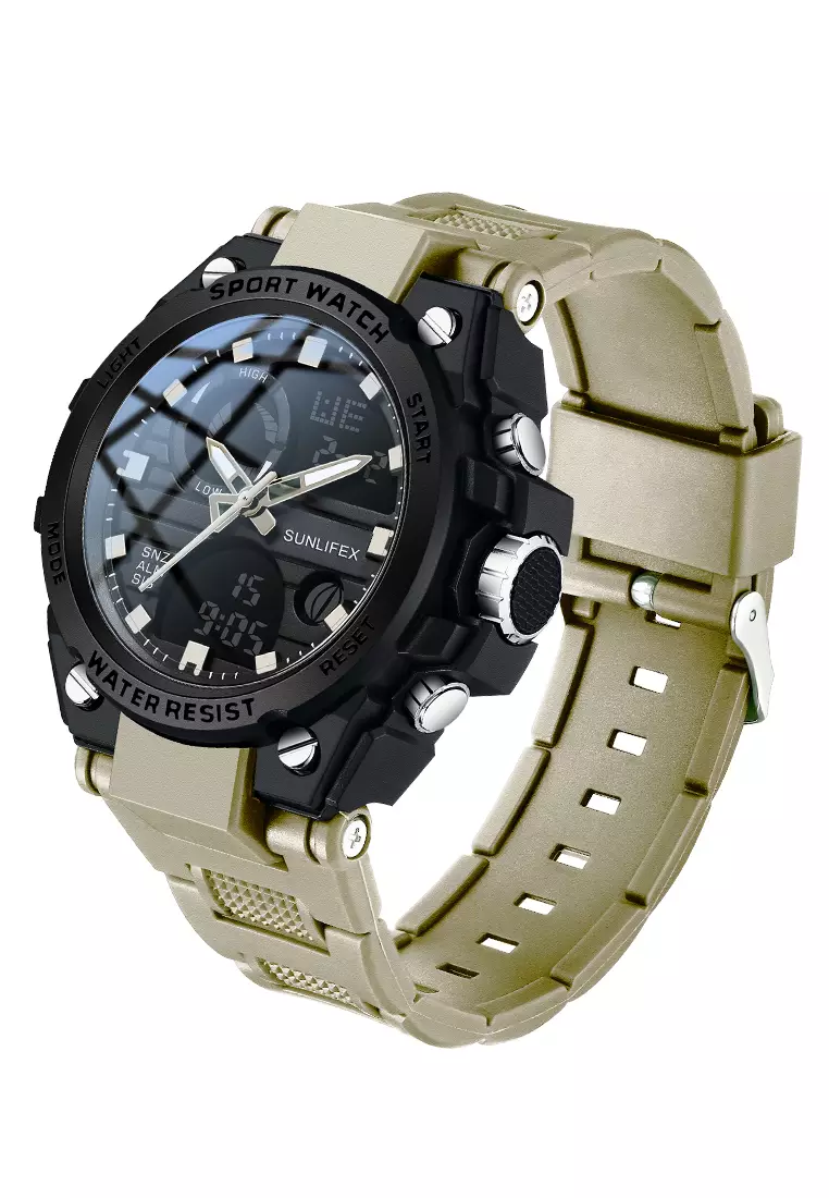 Jam Tangan Pria Analog&Digital Tali Silicone Original Luminous Display Anti Air Jam Tangan Cowok KHAKIBLACK