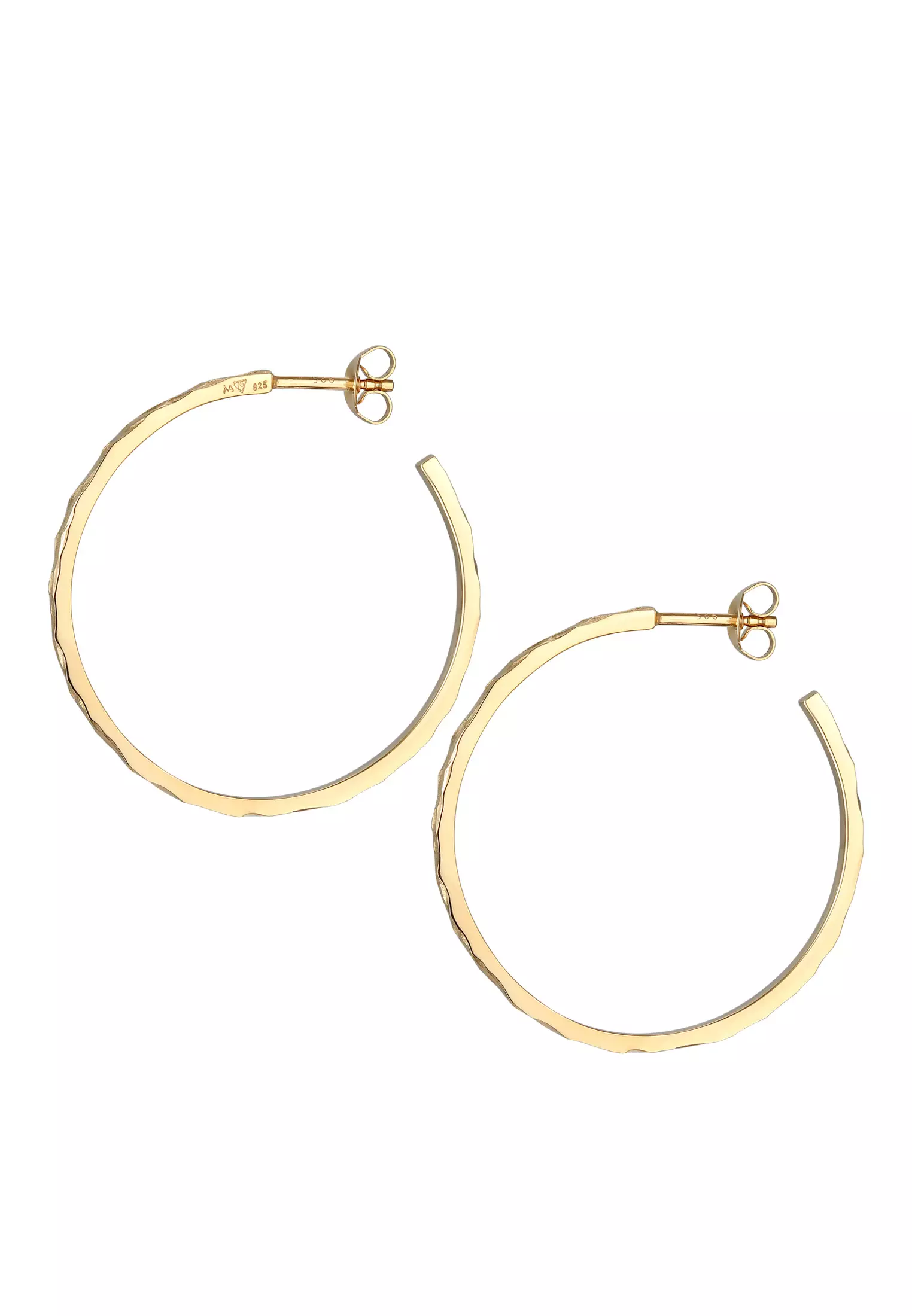 Earrings Creoles Plug Hammered Gold Plated