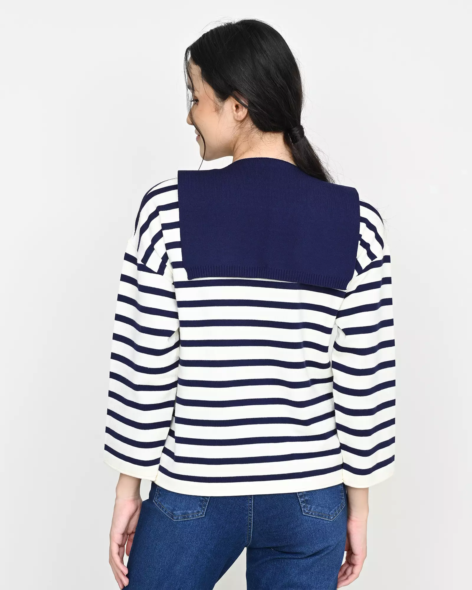 Geulis.id LILI STRIPES KNIT SWEATSHIRT - Navy
