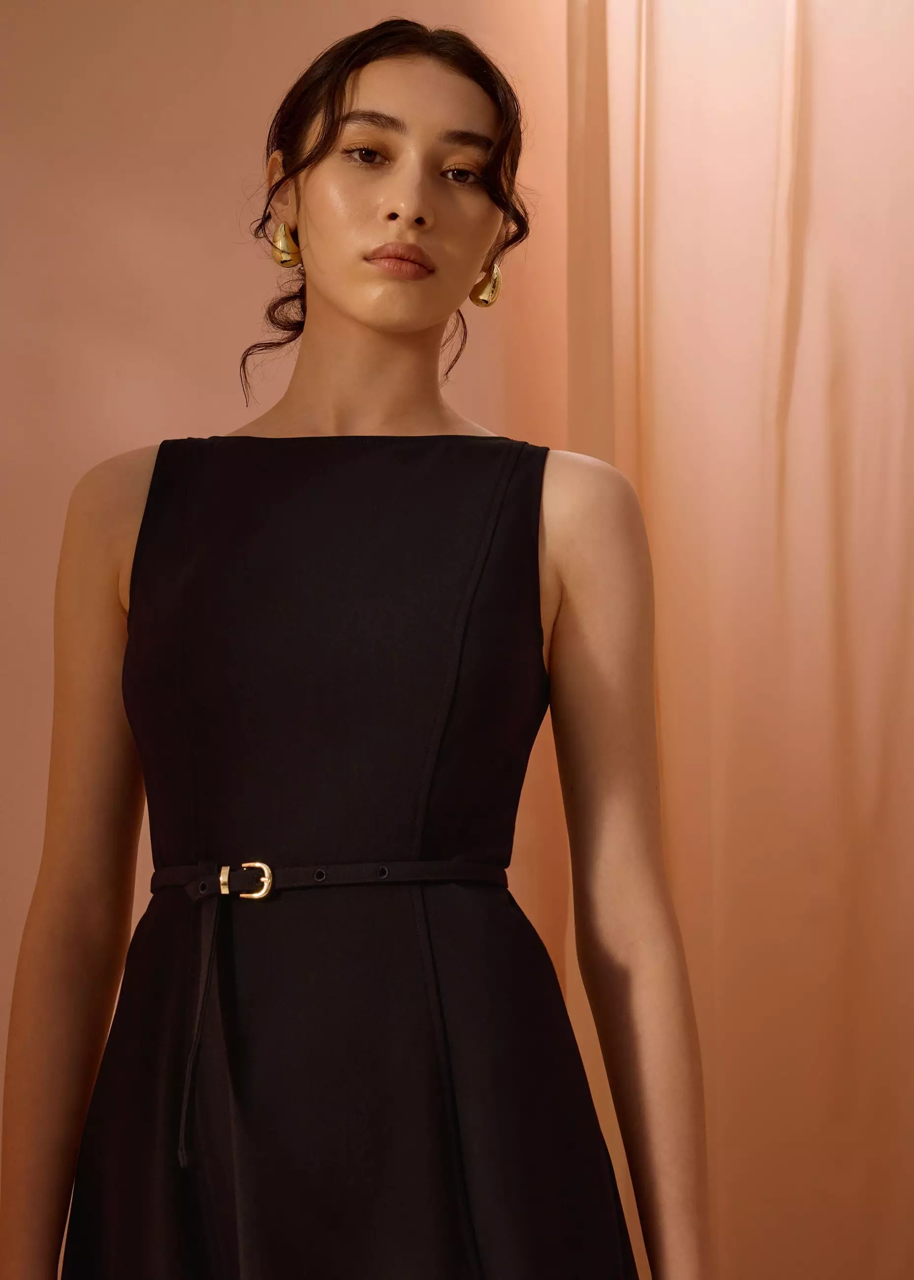 Dress Wanita - Ling Belted Boat Neck Fit & Flare Midaxi Dress