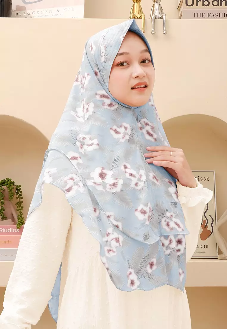 Fayra Khimar Motif Bergo | Hijab Motif Instan -  Light Grey
