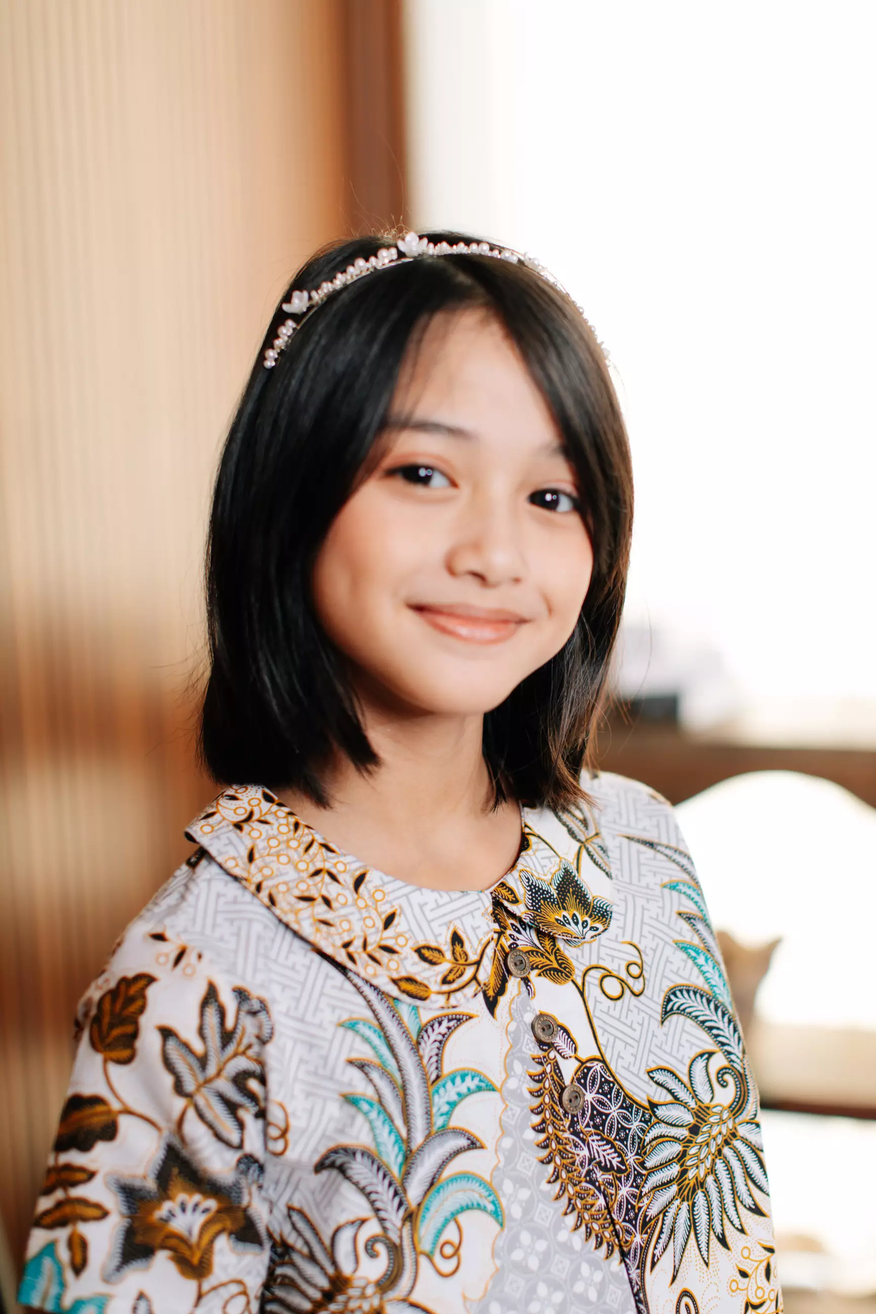 Adyatma Lavina White Dress Batik Anak Wanita Katun Lengan Pendek