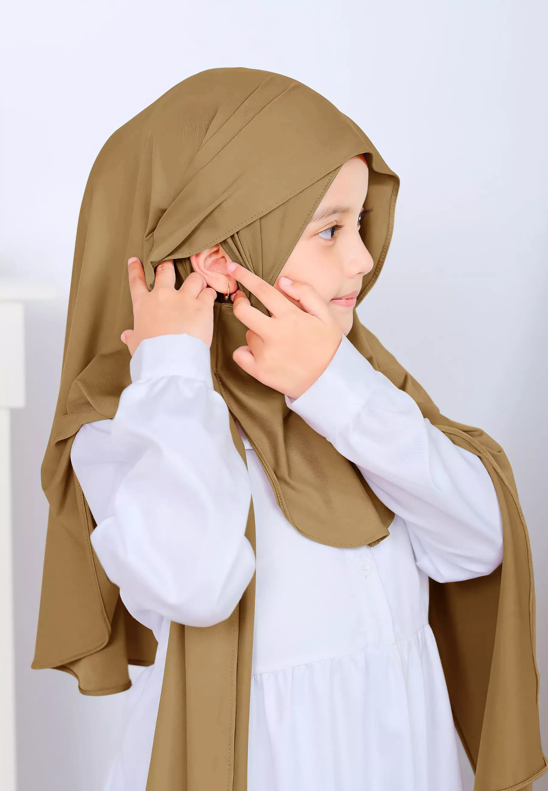Hagia Curved Pashmina | Hijab Instan Anak | Kerudung Pashmina Inner Oval Anak - Kelp